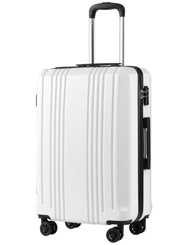 Coolife PC+ABS Hardshell Luggage, TSA Lock, Spinner Wheels, 20in Carry-On | PC+ABS hardshell, scratch-resistant, 360° silent spinner wheels, YKK zippers, TSA lock, aluminum handle - color: white, size: 20 inch