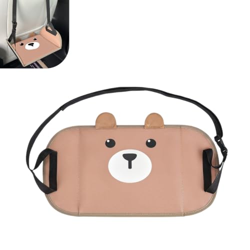 Car Foot Hammock, Cute Bear Adjustable Flight Feet Rest for Adults & Kids, Portable Thickened Rear Seat Leg Rest Pad for Support & Relax, Universal for SUV RV Truck (Brown)