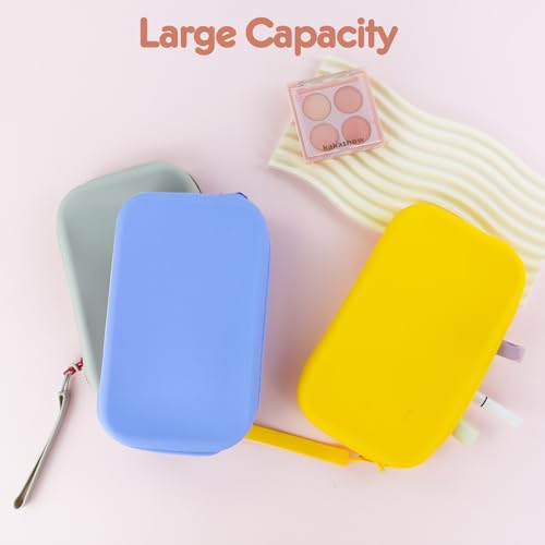 FuninCrea Silicone Makeup Bag, Waterproof Silicone Makeup Brush Holder Pencil Case with Wrist Strap, Small Cosmetic Bag for Purse Compact Travel Cosmetic Pouch for Lipstick Toothbrush (Blue) - color: Blue