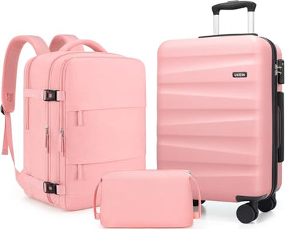 UKEIN Luggage Set with Backpack,Hardshell Carry On Luggage Airline Approved - color: Pink
