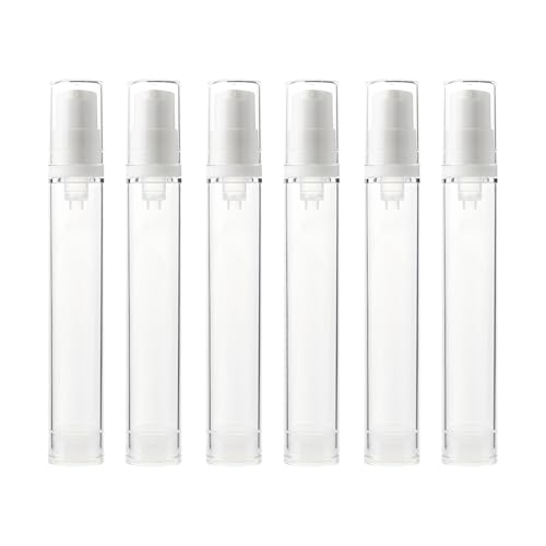 6 Pack 0.5 oz Plastic Mini Airless Pump Bottles Travel Size Refillable Leakproof Lotion Containers for Skincare Cosmetics Toiletries TSA Approved - size: 15ml