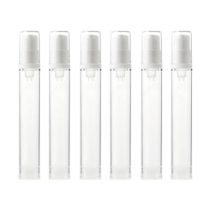6 Pack 0.5 oz Plastic Mini Airless Pump Bottles Travel Size Refillable Leakproof Lotion Containers for Skincare Cosmetics Toiletries TSA Approved - size: 15ml