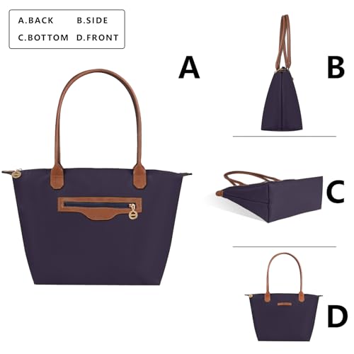 Waterproof Nylon Tote bag for Women Lightweight Designer Handbag with Zipper Stylish and Durable Purse - color: Purple, size: Large