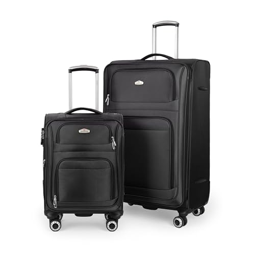 Softside Suitcase Sets 2 Piece(20/30in) w/Front Open Pocket - color: Black, size: 2-Piece Set (20"/30'')