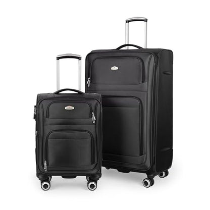 Softside Suitcase Sets 2 Piece(20/30in) w/Front Open Pocket - color: Black, size: 2-Piece Set (20"/30'')