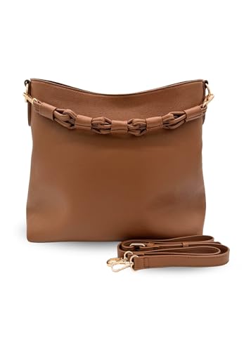 Modern+Chic Sawyer Convertible Slouchy Tote or Crossbody Shoulder Bag, Slouchy Purses for Women, Removeable Adjustable Strap - color: Saddle