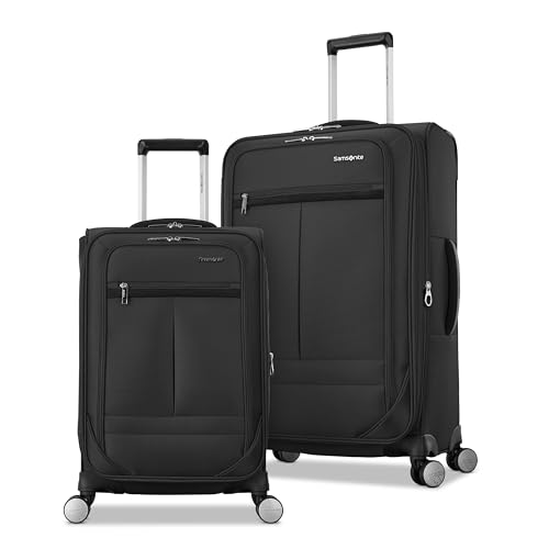 Samsonite 2-PC Soft-Sided 21/25” (Carry-On & Medium Checked), Lightweight Expandable Element Luggage Set: 2 Front Pockets & Side Pocket, Four Spinner Wheels, Adjustable Handle, Durable- Black - color: Black, size: 2-Piece Set (21/25)