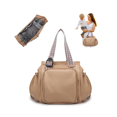 Everyday Convertible Backpack Tote Diaper Bag, 15 Pockets - color: Khaki