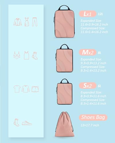 BAGSMART Compression Packing Cubes for Travel - color: Dusty Pink, size: Set of 6