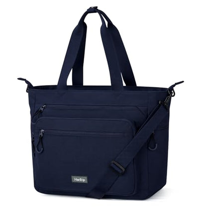 HanTrip Large Laptop Tote Bag with Luggage Sleeve for Travel Work,Navy Blue - color: Navy Blue