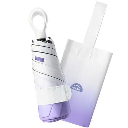 Mini Travel Umbrella Small Umbrella for Travel UV Parasol Compact Foldable - color: 03 Purple