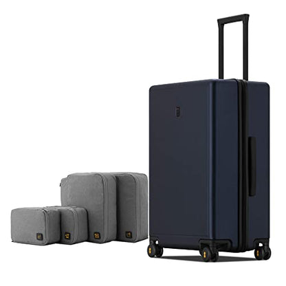 LEVEL8 Checked Luggage, 24 Inch Hardside Suitcase with Spinner Wheels - color: Navy Blue, size: 24 Inch