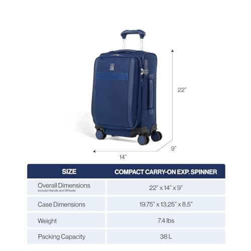 Travelpro VersaPack+ Softside Carry-On Luggage Suitcase, Blue, 20-Inch - color: Elemental Blue, size: Compact Carry On