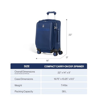 Travelpro VersaPack+ Softside Carry-On Luggage Suitcase, Blue, 20-Inch - color: Elemental Blue, size: Compact Carry On
