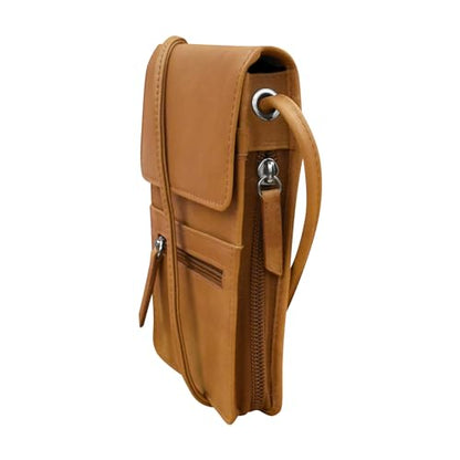 ili New York 6827 Genuine Leather Crossbody Organizer with RFID Blocking Lining - color: Antique Saddle