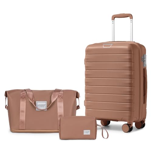 LARVENDER Carry On Luggage 22x14x9 Airline Approved, Suitcases with Wheels - color: Mocha-20inch