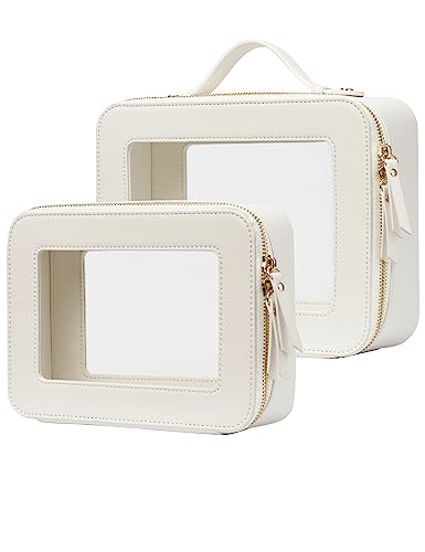 Popvibe Clear Toiletry Bag 2 Pack, Travel Makeup Bag Medium and Large White - color: White, style: Dual Elegance