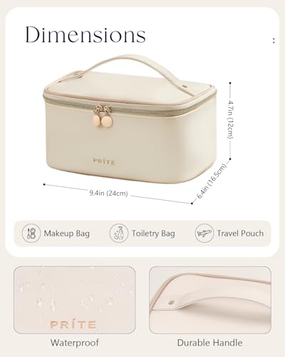 Prite Makeup Bag Travel Cosmetic Case, Women Toiletry Bag Organizer, Beige - color: Beige