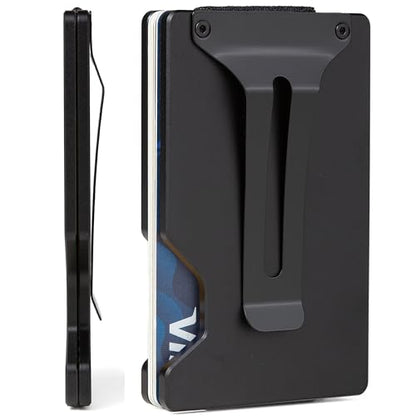 Minimalist Carbon Fiber Wallet for Men, Money Clip Cash Strap Wallet, RFID Blocking Metal Wallet Aluminum Card Holder,Front Pocket Wallet(Matte Black) - color: B1 Matte Black