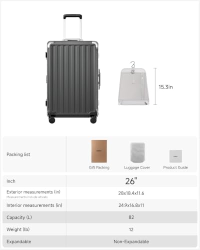 LUGGEX 26 Inch Zipperless Checked Luggage, Charcoal Metallic - color: Charcoal Metallic, size: 26 Inch