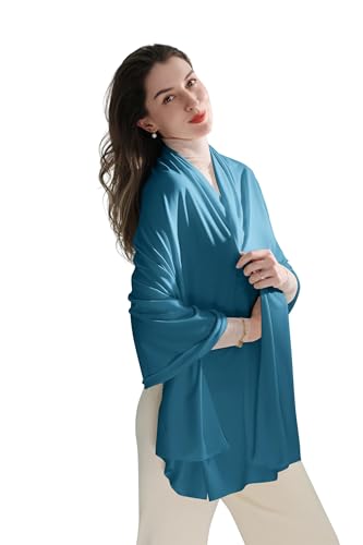 VENVSBEE Shawl Wraps for Women, Travel Scarf Soft Blanket Wrap Pashmina Travel Accessory for Airplane - color: 05 Classic Jersey Peacock Blue