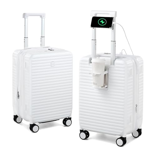 HanTrip Hard Shell Suitcases 20 Inch Carry on Luggage with Wheels, White - color: White, size: Expandable 20 Inch
