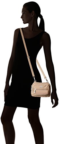 Baggallini Triple Zip Small Crossbody Bag for Women - Lightweight Convertible Fanny Pack Belt Bag - color: Beach, style: Slim Strap