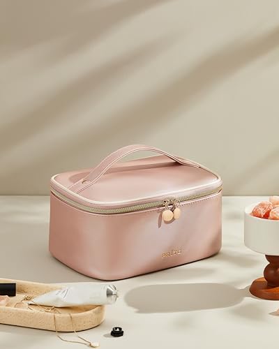 Prite Makeup Bag Travel Cosmetic Case, Women Toiletry Bag Organizer, Pink - color: Pearl Pink
