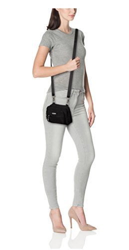 Baggallini Triple Zip Small Crossbody Bag for Women - Lightweight Convertible Fanny Pack Belt Bag - color: Black With Sand Lining, style: Slim Strap