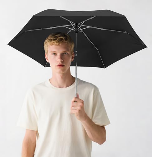 Automatic Mini Flat Umbrella Compact Travel Rain | Auto open close mini flat umbrella for purse, pocket, backpack, car, school, commute, office, travel and daily rain gifts - color: 01.Black, size: 46inch