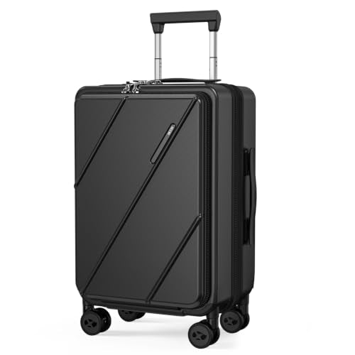 Carry On Luggage 22x14x9 Airline Approved with Front Pocket, Black - color: Black