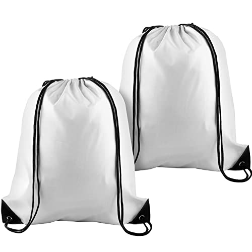 KUUQA 2 Pcs White Drawstring Backpack | Bulk Sports Cinch Bags, String Backpack Storage Bags, For Gym Traveling - color: White