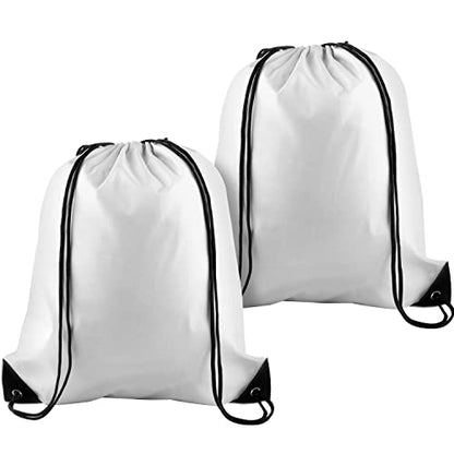 KUUQA 2 Pcs White Drawstring Backpack | Bulk Sports Cinch Bags, String Backpack Storage Bags, For Gym Traveling - color: White