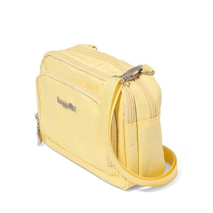 Baggallini Triple Zip with Front Wallet/Trifecta RFID Wallet Crossbody - color: Butter Yellow