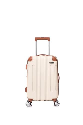 Rockland London Hardside 2 Piece Spinner Wheel Luggage Set, Carry-On 20" and Tote 14", White - color: White with Brown Trim, size: 2 Piece (20"/14" Tote)