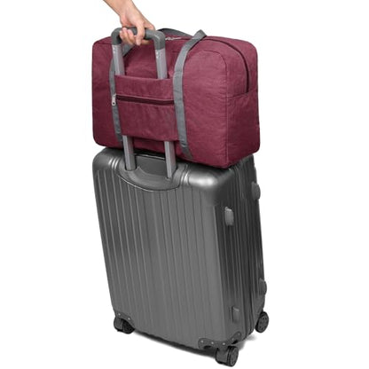 Lightweight Foldable Travel Duffel Bag, Compact Carry-On Luggage for Overnight Trips, Unisex Weekender (Red) - color: Red