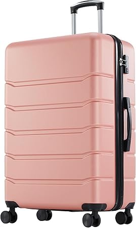 28 Inch Checked Luggage, Expandable, TSA Lock, Pink - color: Pink, size: 28 Inch