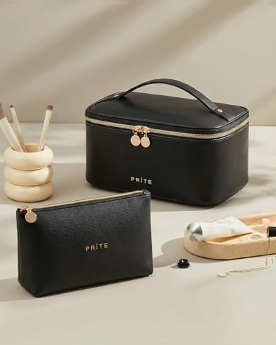 Prite Makeup Bag Travel Cosmetic Case, Toiletry Bag Organizer, Black Set - color: Black Set