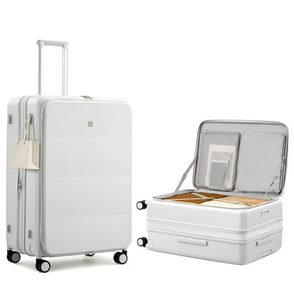 MILADA 28 Inch Large Checked Luggage, Expandable Hardshell Suitcase with 360° Spinner Wheels & TSA Lock, Durable Extra Large Rolling Trunk for Travel, International Vacation, White - color: White, size: 28" Checked Large