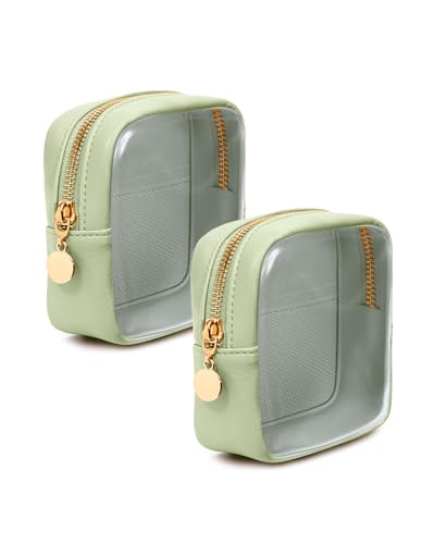 2 Pcs Clear Makeup Bag for Purse, Cute Cosmetic Pouch for Women - color: Green Set