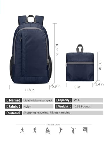 Ultra Packable Hiking Backpack, Foldable Travel Daypack, 25L - color: Dark Blue