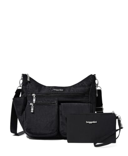 Baggallini Modern Everywhere Crossbody Bag for Women 11x9x4.5 Rfid Hobo Bag - color: Black Cheetah Emboss