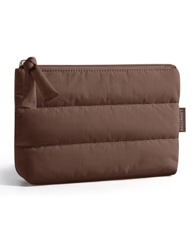 BAGSMART Slim Makeup Pouch, 1.6" Thin Puffy Cosmetic Bag for Purse - color: Chocolate Brown