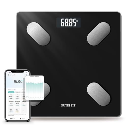 NUTRI FIT Smart Scale for Body Weight Body Fat Composition Monitor Sync App - color: Mirror Black