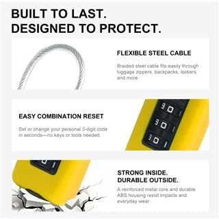 TSA Approved Luggage Locks, 3-Digit Waterproof Padlock, Combination Travel Cable Lock, Lockers, Suitcases, Toolboxes (Yellow+Yellow) - color: Yellow+Yellow