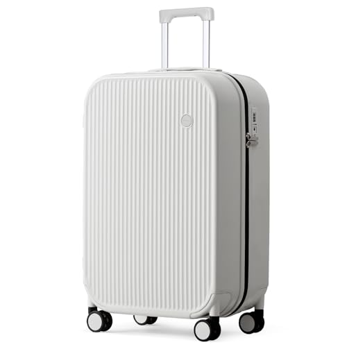 mixi 24 Inch Checked Luggage PC Hardshell Suitcases with Wheels for Travel Woman Men, Smoke White - color: Smoke White TSA2, size: 24-inch
