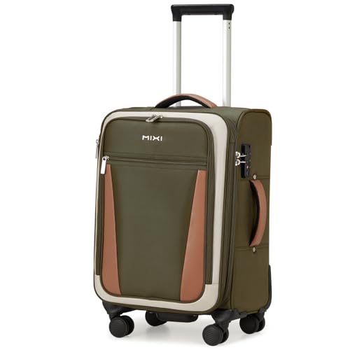 mixi Carry On Luggage 20 Inch Softside Suitcase, Tea Brown-Off White - color: Tea Brown-Off White, size: 20-Inch Carry On