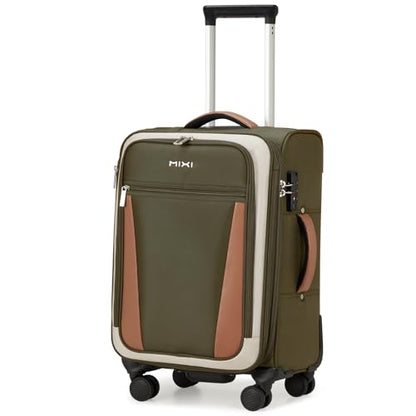 mixi Carry On Luggage 20 Inch Softside Suitcase, Tea Brown-Off White - color: Tea Brown-Off White, size: 20-Inch Carry On
