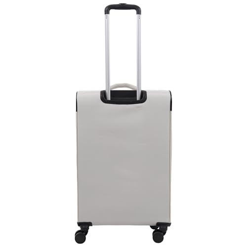 Martha Stewart Softside Checked Luggage | 27" Lightweight Expandable Suitcase | Medium Checked Suitcase with 360° Spinner Wheels & Spacious Interior | Light Gray - color: Light Grey, size: 27"