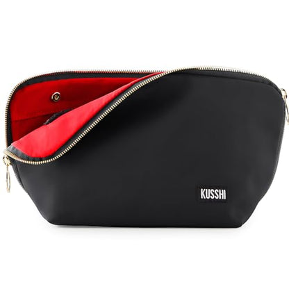 KUSSHI Washable Travel Makeup & Cosmetic Bag - Brush Organizer Sold Separately (Signature, Satin Black/Red) - color: Satin Black/Red, size: Signature (Medium) Bag